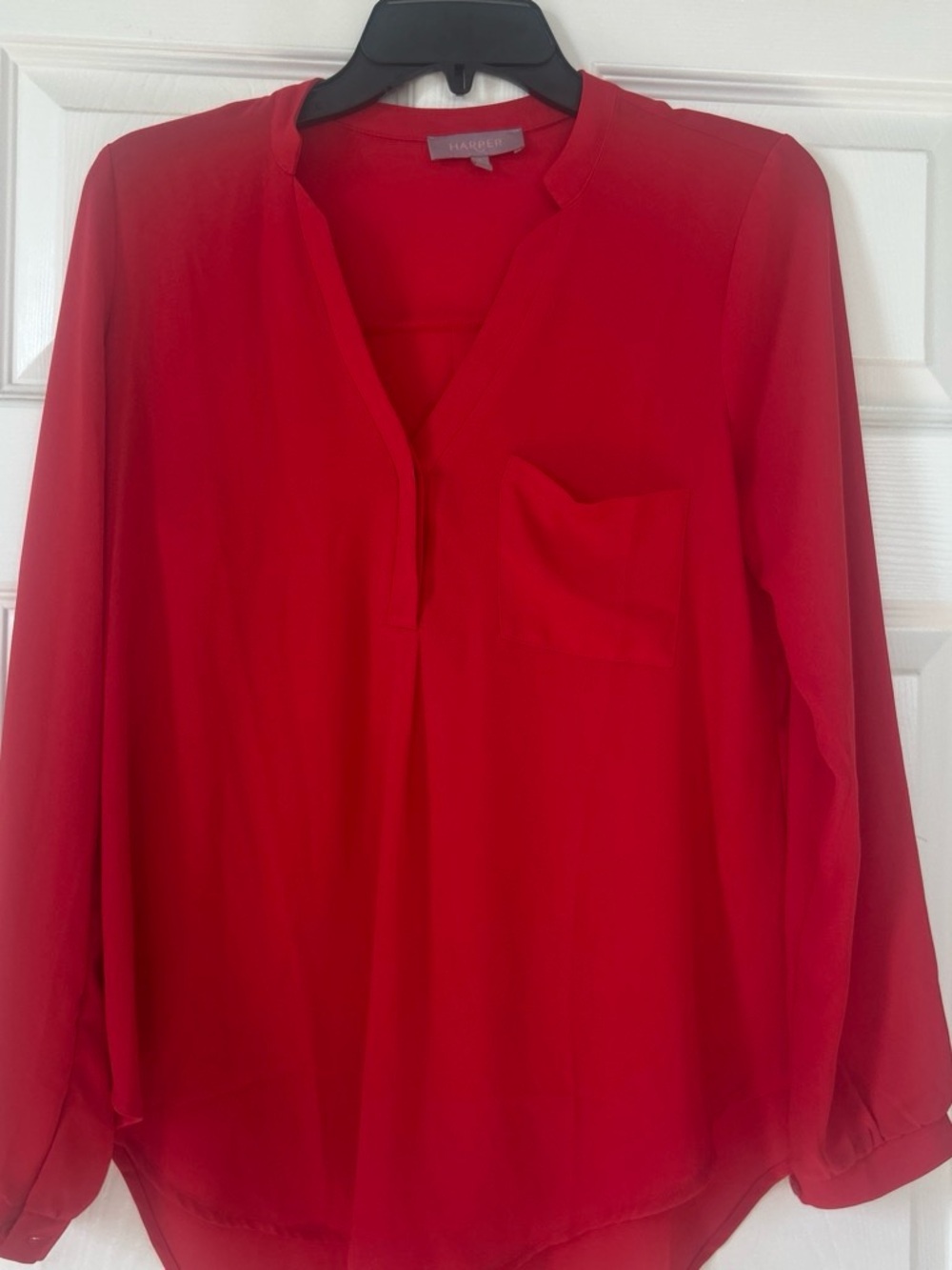 Halogen Red Long-Sleeve V-Neck Tunic with Chest Pocket